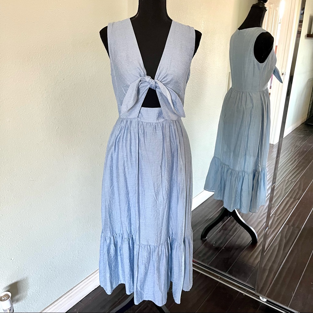 Shoshanna Blue Tie Maxi Crepe Dress Size 2